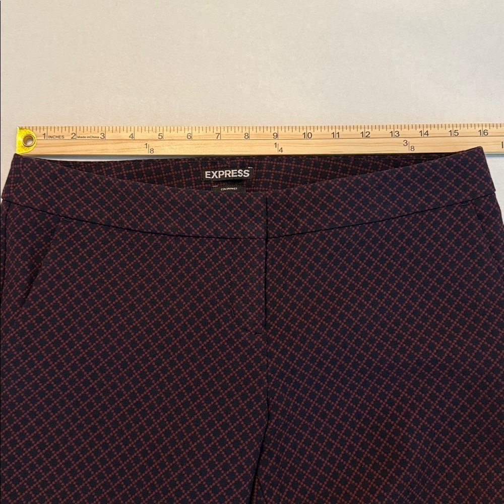 Express Women's Columnist Mid Rise Ankle Pant Navy Berry Diamond Pattern Size 6 - Picture 4 of 14
